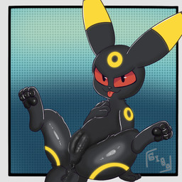 anus blue_background border female feral genitals gradient_background paws presenting presenting_anus presenting_vulva raised_paw simple_background smile smirk solo vulva white_border lewdly_gibo nintendo pokemon eeveelution generation_2_pokemon pokemon_(species) umbreon 1:1 hi_res