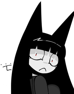 anthro bangs black_clothing black_ears black_hair black_topwear breasts clothing ellipsis eyelashes female frown grey_clothing grey_topwear hair long_hair looking_at_viewer looking_back looking_back_at_viewer mouth_closed red_eyes simple_background solo stare topwear white_background white_body white_sclera wide_eyed xarop77 witchcat_(xarop77) domestic_cat felid feline felis mammal 2025 bust_portrait digital_drawing_(artwork) digital_media_(artwork) hi_res portrait