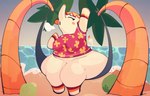 anthro beach bottomless clothed clothing female hammock outside overweight overweight_female palm_tree plant sea seaside shirt solo stretching thick_thighs topwear tree water wide_hips flashfigure animal_crossing nintendo margie_(animal_crossing) elephant elephantid mammal proboscidean 14:9 absurd_res hi_res