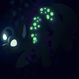 ambiguous_gender blue_body feral fin glowing glowing_markings green_markings lure_(anatomy) markings purple_markings quadruped sleeping solo tail whiskers white_eyes eat_kneecap failbetter_games fallen_london k'aazast lampcat 1:1 hi_res nonbinary_(lore)
