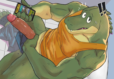 anthro anus balls bathroom big_penis butt caught_in_the_act caught_masturbating clothing dating_app erection exclamation_point footwear genitals glans green_body green_scales looking_at_viewer looking_up looking_up_at_viewer male masturbation muscular muscular_anthro muscular_male penile penile_masturbation penis public_restroom scales sexting shirt sitting sitting_on_toilet solo tank_top texting toilet topwear vein beastsauc3 crocs crocodile crocodilian deer mammal reptile scalie hi_res