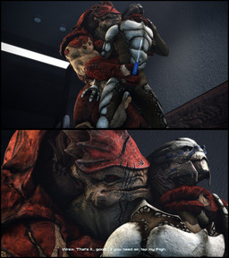 4_balls anal anal_penetration animal_genitalia arm_grab asphyxiation balls blue_penis bodily_fluids choking cum cum_in_ass cum_inside cum_while_penetrated cumshot dialogue dominant duo ejaculation facial_scar from_behind_position genital_fluids genital_slit genitals hand_on_leg hand_on_thigh handjob interspecies larger_dom male male/male male_penetrated male_penetrating male_penetrating_male multi_balls multi_genitalia muscular muscular_male neck_grab nude orgasm penetration penile penis reach_around scar sex size_difference standing standing_sex text xenophilia cheap-wazoo bioware electronic_arts mass_effect garrus_vakarian urdnot_wrex alien krogan turian 3d_(artwork) absurd_res digital_media_(artwork) english_text hi_res multiple_images source_filmmaker_(artwork)
