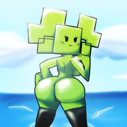 :> anus barely_visible_anus big_breasts big_butt black_clothing black_legwear black_thigh_highs blue_sky blush blush_lines breasts butt butt_pose clothing cloud day eyelashes female female_humanoid genitals green_blush green_body green_breasts green_butt green_hair green_skin green_vulva hair half-closed_eyes hand_on_hip hand_on_own_hip legwear legwear_only looking_at_viewer looking_back looking_back_at_viewer mostly_nude narrowed_eyes not_furry outside pigtails pose sea sky smile solo square_(anatomy) square_head thigh_highs thigh_highs_only vulva water white_clouds tapormint mario_bros nintendo paper_mario mimi_(paper_mario) humanoid 1:1 2023 digital_media_(artwork) hi_res shaded