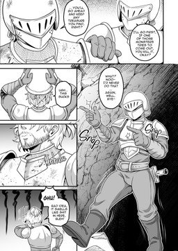 armor cave dialogue duo facial_hair fingers gesture hand_gesture hand_on_another's_shoulder hand_on_shoulder headgear helmet male onomatopoeia profanity sound_effects talking_to_another text walking_backwards martincorps goblin human humanoid mammal absurd_res comic english_text hi_res monochrome