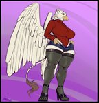 4_toes anthro back_wings beak big_breasts biped black_border border bottomwear breasts clothed clothing curvy_figure eyebrows eyelashes feathered_wings feathers feet female fingers footwear high_heels hotpants legwear leotard leotard_under_clothing leotard_under_shorts non-mammal_breasts shoes shorts simple_background solo standing tail tail_tuft thick_thighs thigh_highs thin_tail toes tuft wide_hips winged_arms wings yellow_beak yellow_eyes greasymojo mythology tulip_(mrbirdy) avian gryphon mythological_avian mythological_creature 2020 absurd_res dated digital_media_(artwork) full-length_portrait hi_res portrait signature