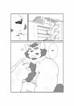2018 absurd_res barazoku black_and_white border chernobog_(tas) chinese_text comic demon dialogue hi_res inside kemono lifewonders male monochrome muscular muscular_male obese obese_male overweight overweight_male quanjiang solo text tokyo_afterschool_summoners translated translation_check white_border