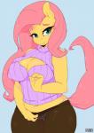 2016 anthro anthrofied blue_background blush breasts camel_toe cleavage clothed clothing equid equine female fluttershy_(mlp) friendship_is_magic hair hasbro hi_res horse legwear long_hair looking_at_viewer loopend mammal my_little_pony pantyhose pink_hair pony simple_background solo underwear