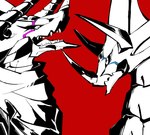 anthro black_sclera duo evolutionary_family horn male red_background sharp_teeth simple_background teeth im7yx bandai_namco digimon digimon_ghost_game mythology canoweissmon digimon_(species) dragon mythological_creature mythological_scalie regulusmon scalie hi_res