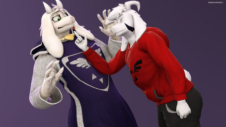 5_fingers anthro black_bottomwear black_clothing black_pants bottomwear clothing crossgender emblem fingers fist ftm_crossgender fur gesture gradient_background hand_gesture hoodie male pants pointing pointing_at_another purple_clothing purple_topwear red_clothing red_hoodie red_topwear simple_background text topwear white_body white_fur darkflash23 okamical_(modeler) undertale undertale_(series) asriel_dreemurr_(god_form) toriel boss_monster_(undertale) bovid caprine goat mammal 16:9 3d_(artwork) artist_name digital_media_(artwork) hi_res widescreen