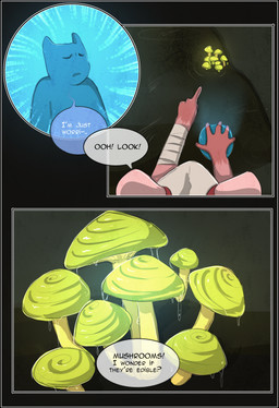 anthro black_border border clothed clothing dialogue duo female fungus fur hair male mushroom speech_bubble tentacles text yourumi tilly_(yourumi) mammal mouse murid murine rodent absurd_res comic digital_media_(artwork) english_text hi_res