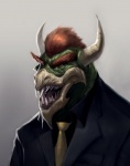 anthro bowser clothed clothing hair horn koopa male mario_bros necktie nintendo red_hair robotpencil scalie short_hair solo suit