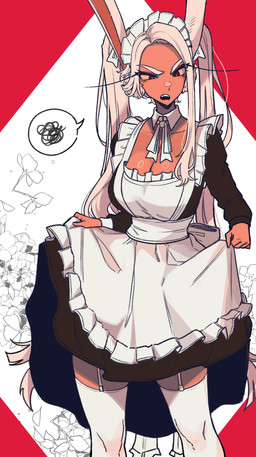 angry apron big_breasts breasts clothed clothing clothing_lift dress dress_lift eyebrows eyelashes female garter_straps grey_hair hair legwear long_eyelashes maid_headdress maid_uniform pigtails solo tan_body tan_skin thigh_highs uniform powtaytow3333 my_hero_academia rumi_usagiyama animal_humanoid humanoid lagomorph lagomorph_humanoid leporid_humanoid mammal mammal_humanoid rabbit_humanoid 2023 absurd_res hi_res