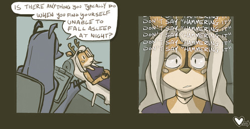 anthro blonde_hair breasts clipboard dialogue doctor duo female hair horn humor jewelry long_hair lying necklace on_back speech_bubble spots text therapy wide_eyed bbravaa phoebe_(bbravaa) deer mammal colored comic english_text hi_res