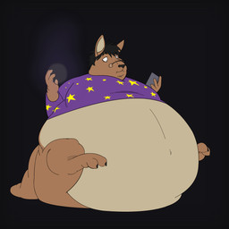 anthro belly big_belly black_background black_hair book bottomless brown_body brown_fur claws clothed clothing eyewear fur glasses hair holding_book holding_object magic magic_user male moobs morbidly_obese morbidly_obese_anthro morbidly_obese_male navel obese obese_anthro obese_male overweight overweight_anthro overweight_male pince-nez robe simple_background sitting solo spell spellbook surprised toe_claws weight_gain monterrang kangaroo macropod mammal marsupial 1:1 hi_res