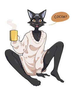 5_toes anthro barefoot black_body black_fur blush bottomless bottomless_anthro bottomless_female breasts clothed clothed_anthro clothed_female clothing container cup dialogue feet female fingers front_view fur holding_container holding_cup holding_object humanoid_feet looking_at_viewer open_mouth open_smile partially_clothed partially_clothed_anthro partially_clothed_female plantigrade simple_background sitting smile solo speech_bubble spread_legs spreading steam teeth text toes tongue topwear topwear_only white_background yellow_eyes nulia tarahe domestic_cat felid feline felis mammal 2024 digital_media_(artwork) english_text hi_res