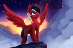 cutie_mark detailed_background eyelashes feathered_wings feathers female feral hooves red_body red_feathers smile solo wings rodrigues404 hasbro my_little_pony mythology fan_character scarlet_sound_(oc) equid equine mammal mythological_creature mythological_equine pegasus 2017 animated short_playtime