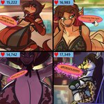 anthro big_breasts blush breasts cleavage clothed clothing eyeshadow female fur group hair hat headgear headwear huge_breasts lingerie makeup markings partially_clothed simple_background smile spots spotted_body spotted_fur teeth text topwear marshbreeze jill_(marshbreeze) justine_(marshbreeze) mike_(marshbreeze) miku_(marshbreeze) sally_(marshbreeze) bovid bovine cattle cheetah felid feline fish humanoid mammal marine reptile scalie shark snake 1:1 digital_media_(artwork) hi_res multiple_images