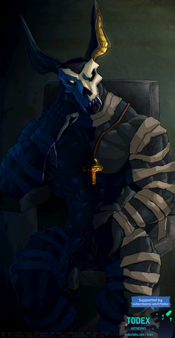 5_fingers anthro balls big_penis bodily_fluids bone fingers foreskin genital_fluids genitals glowing glowing_eyes humanoid_genitalia humanoid_penis jewelry looking_at_viewer male mask muscular muscular_male necklace nude penis precum precum_string sitting skull solo todex egyptian_mythology middle_eastern_mythology mythology anubis anubian_jackal canid canine canis deity jackal mammal hi_res