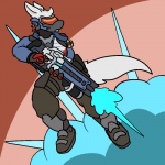 anthro armor bottomwear clothed clothing explosion eyewear goggles gun headgear helmet male pants ranged_weapon shirt simple_background solo topwear weapon trout_(artist) blizzard_entertainment overwatch soldier_76_(overwatch) canid canine canis domestic_dog mammal 1:1 2016 aliasing digital_media_(artwork)