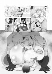 anthro big_breasts big_nipples breast_smother breast_squish breasts comic duo female hi_res huge_breasts human hyper hyper_breasts interspecies larger_anthro larger_female male mammal monochrome nipples nken obese overweight size_difference smaller_human smaller_male smothering squish