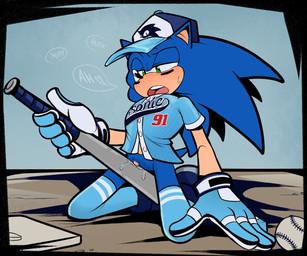 andromorph anthro ball baseball_(ball) baseball_base baseball_bat baseball_cap baseball_uniform bat_(object) blush clitoral clitoral_hood clitoral_rubbing clothing genitals gloves grinding half-closed_eyes handwear hat headgear headwear heart_symbol holding_baseball_bat intersex kneeling kneeling_on_ground legwear logo_on_clothing moan narrowed_eyes open_mouth solo speech_bubble sportswear tail teeth thigh_highs tongue uniform shaddycatz sega sonic_the_hedgehog_(series) sonic_the_hedgehog eulipotyphlan hedgehog mammal 2026 digital_drawing_(artwork) digital_media_(artwork)