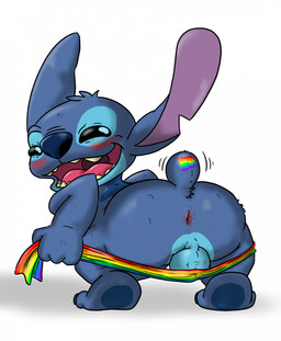 4_fingers anthro anus back_markings balls bent_over big_butt black_eyes blue_body blue_fur blue_pawpads blush butt fingers fur genitals head_tuft lgbt_pride looking_at_viewer looking_back looking_back_at_viewer male markings narrowed_eyes notched_ear open_mouth open_smile pawpads presenting presenting_hindquarters pride_color_flag rear_view simple_background smile solo teeth tongue tuft uvula white_background macro710 thatweirdguy 6/26 disney lgbt_pride_month lilo_and_stitch stitch_(lilo_and_stitch) alien experiment_(lilo_and_stitch) digital_media_(artwork) hi_res