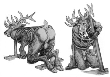 anthro antlers anus ass_up bdsm bike_rack bodily_fluids bondage bound butt cervid_balls cum cum_in_mouth cum_inside cum_on_face genital_fluids horn lock looking_back looking_up male nude nude_anthro nude_male outside public public_nudity public_use raised_tail scut_tail short_tail simple_background solo stuck stuckage submissive submissive_male tail u-bike-lock momamo mo_(momamo) cervine deer elk mammal 2025 hi_res monochrome traditional_media_(artwork)