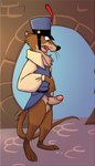 anthro arch balls biped black_nose bodily_fluids bottomless brown_body buckteeth circle clothed clothing countershading cum cum_drip dripping ejaculation erection feet foreskin genital_fluids genitals hat headgear headwear leg_markings looking_at_genitalia looking_at_own_penis looking_at_penis looking_at_self looking_down male markings open_mouth penis shirt shocked side_view socks_(marking) solo standing teeth topwear tunic wall_(structure) whiskers unknown_artist don_bluth the_secret_of_nimh justin_(nimh) mammal murid murine rat rodent digital_media_(artwork) full-length_portrait portrait