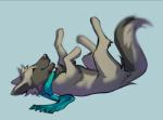 ambiguous_gender black_nose feral lying on_back scarf smile solo gonewiththefart canid canine canis domestic_dog mammal digital_media_(artwork)