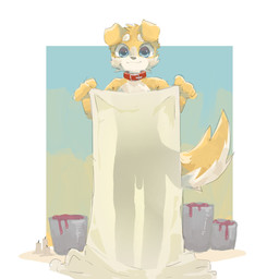 anthro blue_eyes bucket candle collar container eyebrows facial_tuft fluffy fluffy_tail fur genitals grey_body holding_object holding_towel looking_at_viewer male male_anthro multicolored_body penis penis_silhouette red_collar shadow simple_background smile smiling_at_viewer solo standing tail towel translucent tuft two_tone_body white_background white_body white_eyebrows white_fur white_towel yellow_body yellow_fur young young_anthro young_male regcron crowl_(regcron) canid canine canis domestic_dog mammal 1:1 2025 full-length_portrait hi_res portrait