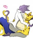 anthro clothed clothing cuddling duo eyebrows gaze heart_symbol hug love male male/male romantic romantic_couple simple_background thick_eyebrows topless white_background paomer morenatsu shin_(morenatsu) torahiko_(morenatsu) domestic_cat felid feline felis mammal pantherine tiger 2016 hi_res