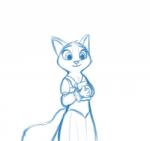 anthro book bottomwear clothed clothing corset dress female fur holding_object lingerie skirt smile solo topwear gokhan16 dreamworks puss_in_boots_(franchise) dulcinea_(puss_in_boots) domestic_cat felid feline felis mammal 2017 blue_and_white hi_res monochrome sketch