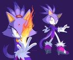 5_fingers anthro clothing female fingers fire footwear fur gloves handwear looking_at_viewer purple_body purple_fur solo siggiedraws sega sonic_the_hedgehog_(series) blaze_the_cat felid feline mammal 2022 absurd_res hi_res