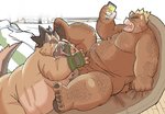 anthro belly bodily_fluids brown_body brown_fur cellphone cum cum_on_face duo ejaculation electronics fur genital_fluids genitals kemono male male/male overweight overweight_male penis phone scar sex smartphone hottophoto lifewonders live_a_hero tokyo_afterschool_summoners ashigara_(tas) procy yasuyori_(tas) bear canid canine canis domestic_dog mammal 2021 hi_res