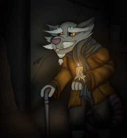anthro beard biped blue_eyes candle candle_on_hand clothed clothing elderly_male facial_hair fully_clothed fur grey_body grey_fur light male mustache pipe solo somber standing tunnel mckodimus brok_the_investigator celsius_strays cowcat_games whikk_(celsius_strays) mammal murid murine rat rodent absurd_res digital_media_(artwork) hi_res lighting portrait three-quarter_portrait