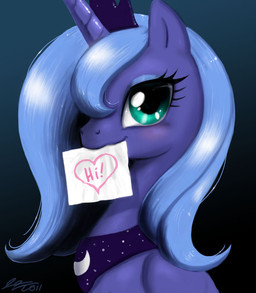blue_eyes blue_hair female feral hair heart_symbol note princess royalty solo john_joseco friendship_is_magic hasbro my_little_pony princess_luna_(mlp) equid equine horse mammal pony blue_theme cool_colors unavailable_at_source
