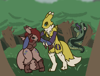 balls breasts female forest genitals intersex nude paws penis plant tail tree trapknight bandai_namco digimon digimon_(species) renamon reptile scalie snake hi_res tagme