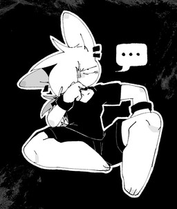 ambiguous_gender anthro biped clothing ear_piercing hair hair_over_eye piercing solo speechless yotsuba00000 felid mammal 2026 hi_res monochrome