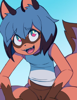 aged_down anthro bottomless clothed clothing cute_fangs fangs female flat_chested genitals innie_vulva loli looking_up open_mouth sitting solo spread_legs spreading teeth vulva young young_anthro conditional_dnp tricksta brand_new_animal studio_trigger michiru_kagemori canid canine mammal raccoon_dog tanuki absurd_res hi_res