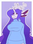 4_ears anthro armpit_hair big_breasts blue_clothing blue_sweater blue_topwear body_hair bouncing_breasts breast_drop breasts clothed clothing ear_piercing featureless_breasts featureless_crotch female fur hair horn long_hair multi_ear nude piercing purple_body purple_eyes purple_fur purple_hair purple_scales scales smile solo sweater topwear undressing white_body white_scales ranara mythology frozen_(hecatefroz) dragon mythological_creature mythological_scalie scalie 3:4 animated hi_res short_playtime