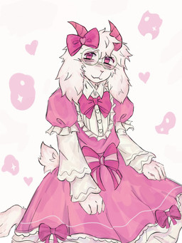 alternative_fashion anthro barefoot blush bow_ribbon clothed clothed_anthro clothed_male clothing crossdressing crossdressing_male dress eyewear feet femboy floppy_ears fluffy frilly frilly_clothing fur glasses hair horn j-fashion kneeling lolita_(fashion) looking_at_viewer lop_ears male male_anthro pink_clothing round_glasses solo sweet_lolita tail wearing_glasses pastciarn deltarune undertale_(series) ralsei bovid caprine goat mammal 2026 3:4 digital_media_(artwork) hi_res