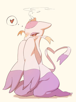 ambiguous_gender anthro blush blush_lines claws dipstick_tail fur gesture heart_symbol markings purple_body purple_fur purple_tail_tip red_eyes solo tail tail_gesture tail_heart tail_markings toe_claws whiskers white_body white_ears white_fur white_tail yellow_body yellow_fur rokroc205 nintendo pokemon generation_5_pokemon mienshao pokemon_(species) hi_res
