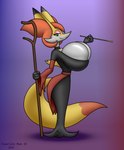 anthro big_breasts breast_squish breasts cigarette cleavage clothed clothing collar eyeliner eyeshadow female huge_breasts hyper looking_at_viewer makeup solo squish chameloshi nintendo pokemon yvonne_(chameloshi) delphox generation_6_pokemon pokemon_(species) hi_res