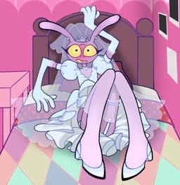 anthro bed blush bottomwear clothed clothing crossdressing dress ear_piercing embarrassed femboy feminization footwear forced furniture garter_straps gloves handwear headgear headwear high_heels humiliation legwear lingerie looking_at_viewer male on_bed pantyhose piercing shoes solo stockings thigh_highs toony underwear wedding_dress wedding_veil syrinx-syrette glitch_productions the_amazing_digital_circus jax_(tadc) humanoid lagomorph leporid mammal rabbit digital_media_(artwork) hi_res