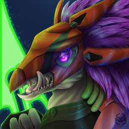3_fingers anthro arm_blade armor blep energy_blade energy_weapon face_covered feather_hair feathered_crest feathers female fingers head_crest headgear helmet melee_weapon narrowed_eyes pseudo_hair purple_body purple_eyes purple_feathers sharp_teeth solo tan_body teeth tongue tongue_out weapon mystic_paradox halo_(series) microsoft xbox_game_studios alien avian kig-yar scalie t'vaoan 1:1 colored hi_res