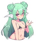 areola bikini blush bodily_fluids clothing female green_hair hair solo sweat swimwear two-piece_swimsuit bebatch nijisanji nijisanji_en vtuber finana_ryugu animal_humanoid humanoid marine marine_humanoid hi_res