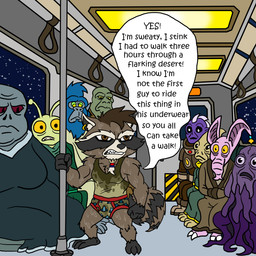 anthro bodily_fluids briefs clothing ear_piercing ear_ring humiliation male mohawk piercing public public_humiliation public_indecency public_transportation ring_piercing solo sweat sweat_stain sweatdrop sweaty_clothing sweaty_underwear tighty_whities underwear white_briefs white_clothing white_underwear texaskingofthegeeks guardians_of_the_galaxy marvel marvel_cinematic_universe marvel_rivals rocket_raccoon alien alien_humanoid ape arthropod gorilla haplorhine humanoid mammal primate procyonid raccoon 1:1 hi_res