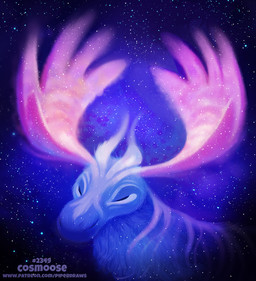 antlers black_eyes feral glowing half-closed_eyes horn humor male narrowed_eyes nebula pun solo space star visual_pun piper_thibodeau deer mammal moose new_world_deer digital_media_(artwork) digital_painting_(artwork) painting_(artwork)