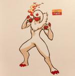 2018 3_fingers 3_toes absol ambiguous_gender anthro anthrofied biped black_eyes canid canine claws english_text fakemon featureless_crotch feet fighting_pose fingers fire firefightdex front_view full-length_portrait fur fur_tuft generation_3_pokemon green_eyes hatching_(art) hi_res looking_at_viewer mammal marco_fanjul marker_(artwork) mixed_media neck_tuft nintendo nude pen_(artwork) pokemon pokemon_(species) pokemorph portrait pose red_body red_claws red_skin shaded shadow shiny_pokemon simple_background snout solo standing text toe_claws toes toony traditional_media_(artwork) tuft white_background white_body white_fur