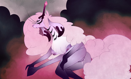 bodily_fluids breasts candle_on_head cloud eyelashes eyes_closed female fire genital_fluids genitals hair long_ears lying multi_arm multi_eye multi_limb nipples pink_hair purple_body sleeping solo tail vulva wax zombieyvalia hellaverse helluva_boss mythology belphegor_(helluva_boss) bovid caprine demon hybrid mammal mythological_creature sheep 5:3 hi_res